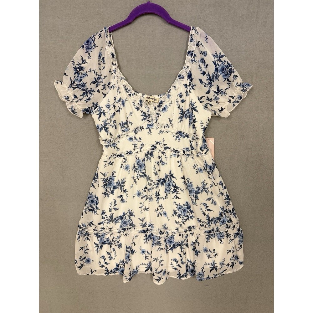New Inspired Hearts Women’s Jrs White Blue Floral Mini Dress XL Bridgerton Vibes